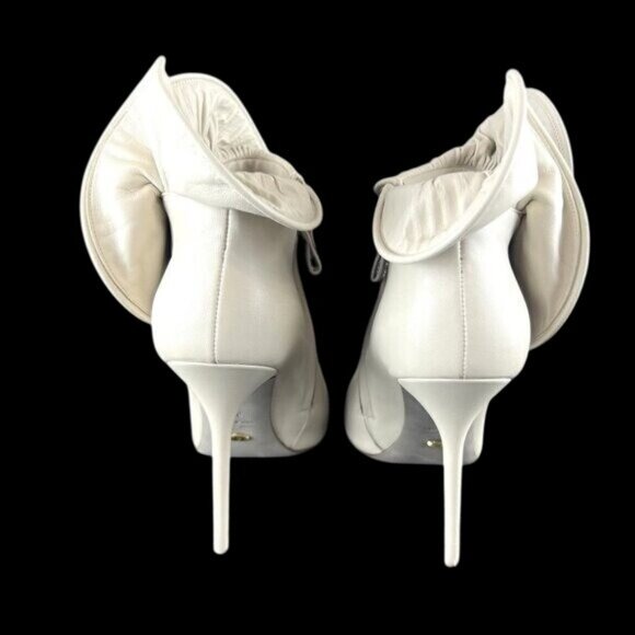 Sergio Rossi 9 Booties Leather Ruffle Luxury Cream High Heel Fairy Core Designer - Picture 3 of 16